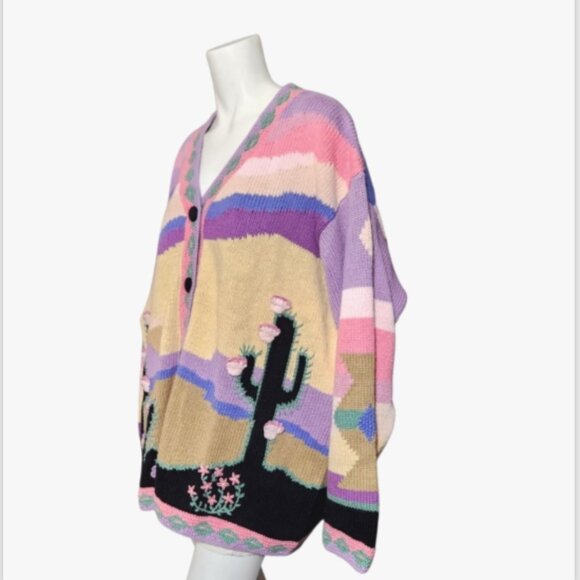 VTG Storybook Knits HANDKNIT Sweater Cardigan Southwestern Cactus - Picture 3 of 14